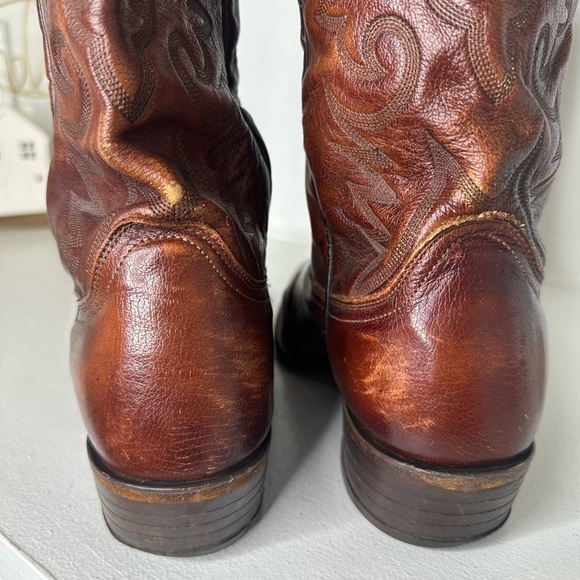 Vintage Dan Post Brown Embroidered Leather Cowboy Boots Men’s Size 12D - Picture 7 of 11